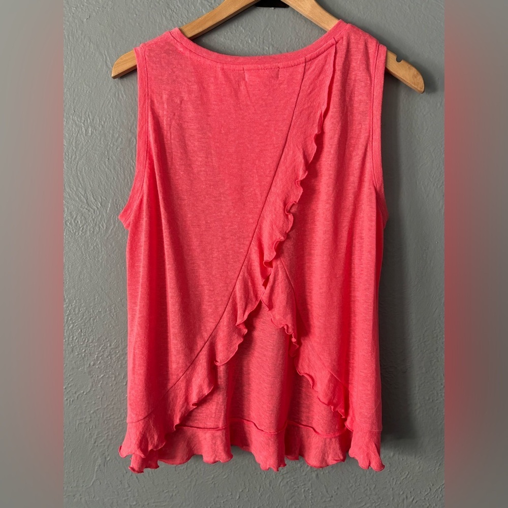 GAP Coral Linen Blend Tank Top Open Ruffle Back Sleeveless Size M - Picture 3 of 13